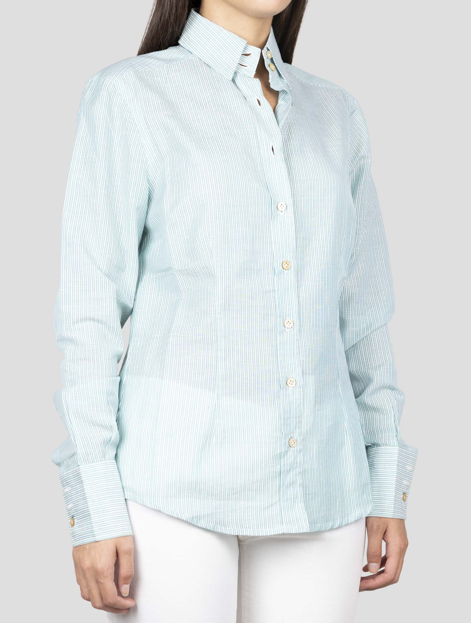 Kiton Gray White Linen Cotton Shirt