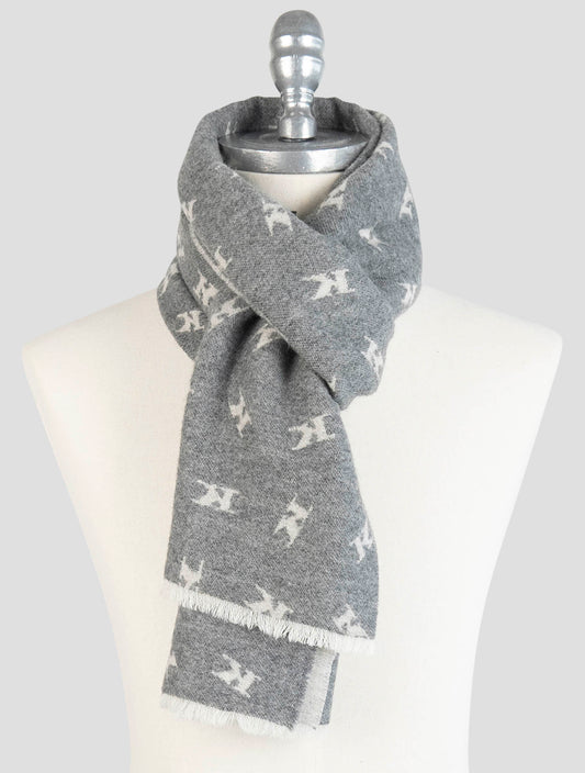 Kiton Gray Wool Cashmere Mink Scarf