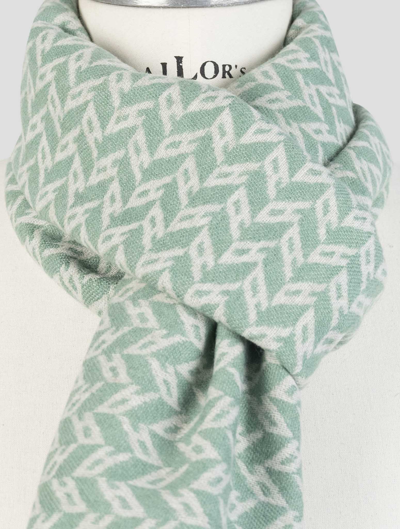 Kiton Green Wool Cashmere Mink Scarf