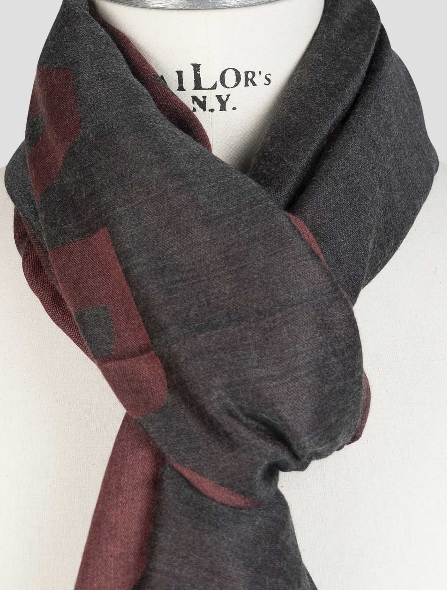 Kiton Burgundy Gray Cashmere Silk Scarf