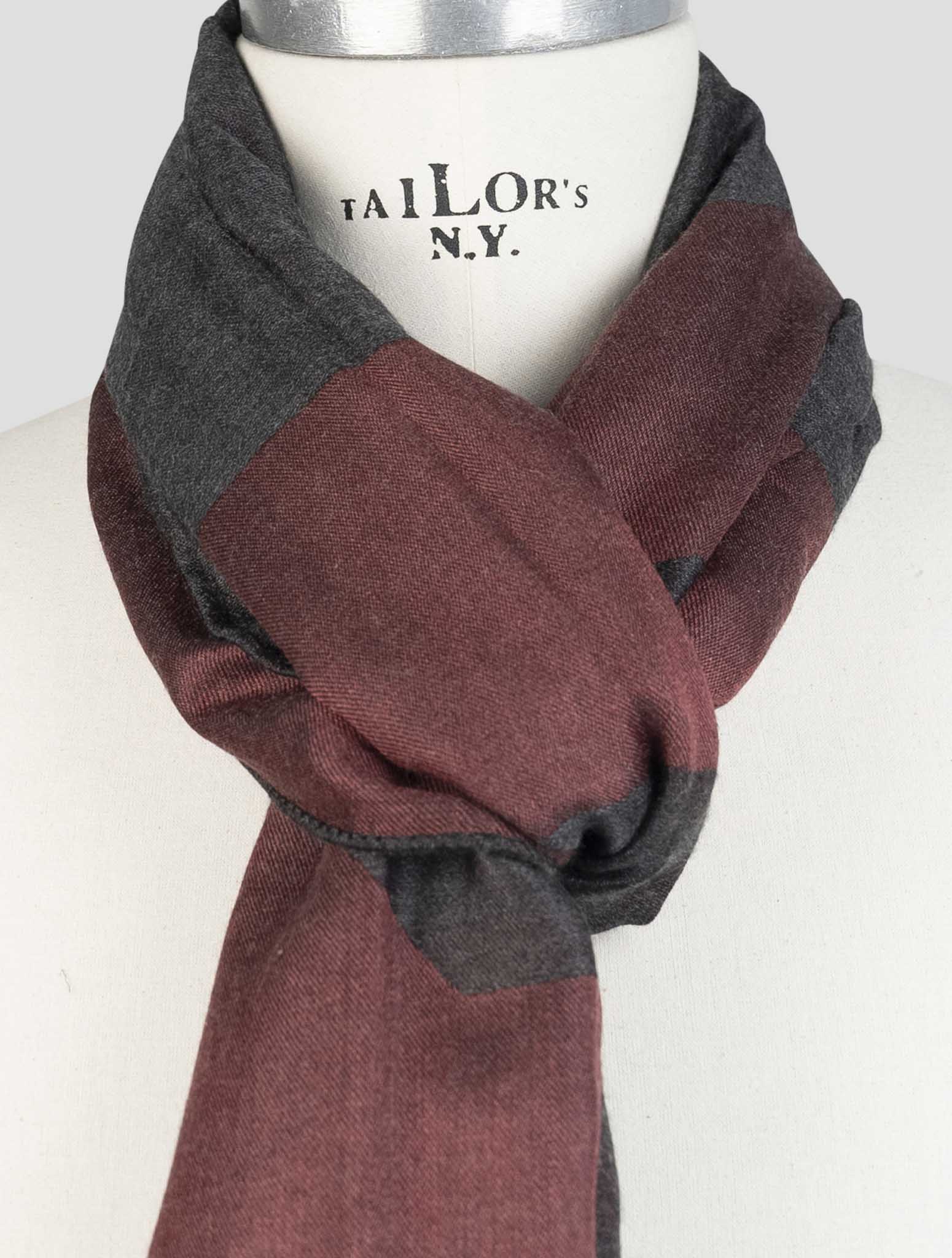 Kiton Burgundy Gray Cashmere Silk Scarf