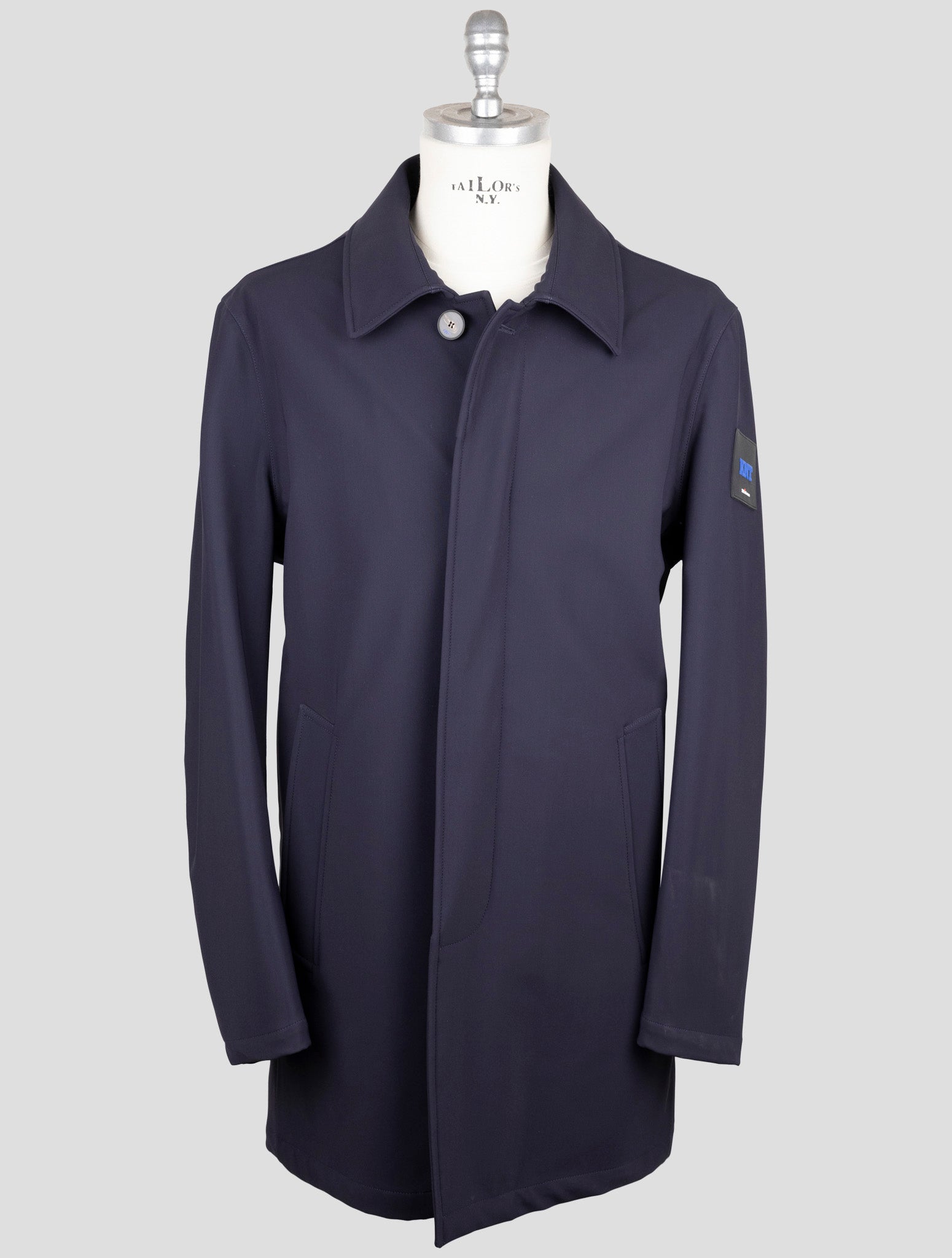 Kiton KNT dark blue fleece wool overcoat front view