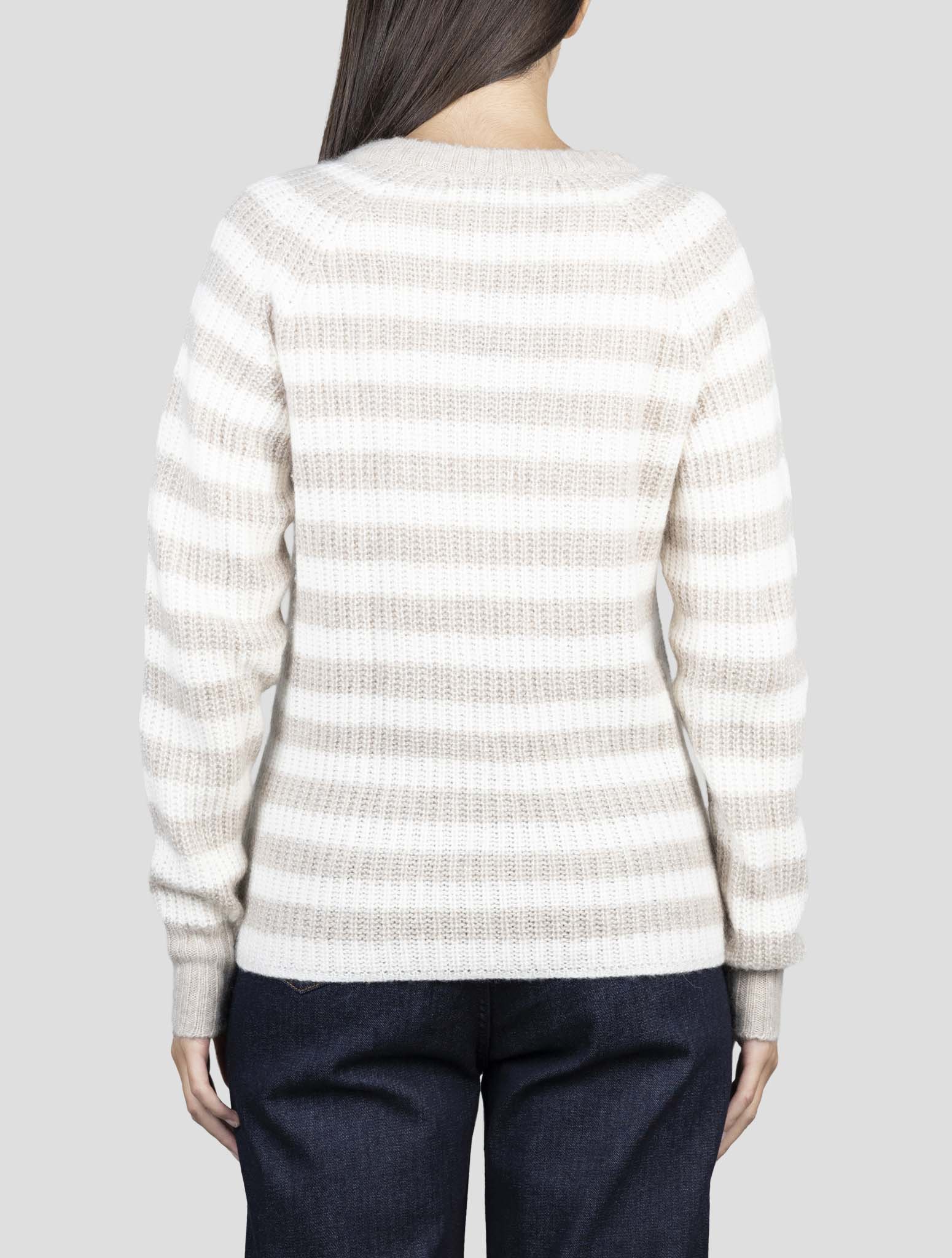 Kiton Brown White Cashmere Silk V-Neck Sweater side detail