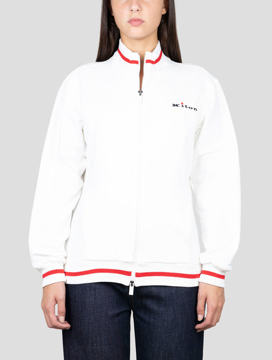 Kiton White Cotton Ea Sweater Full Zip