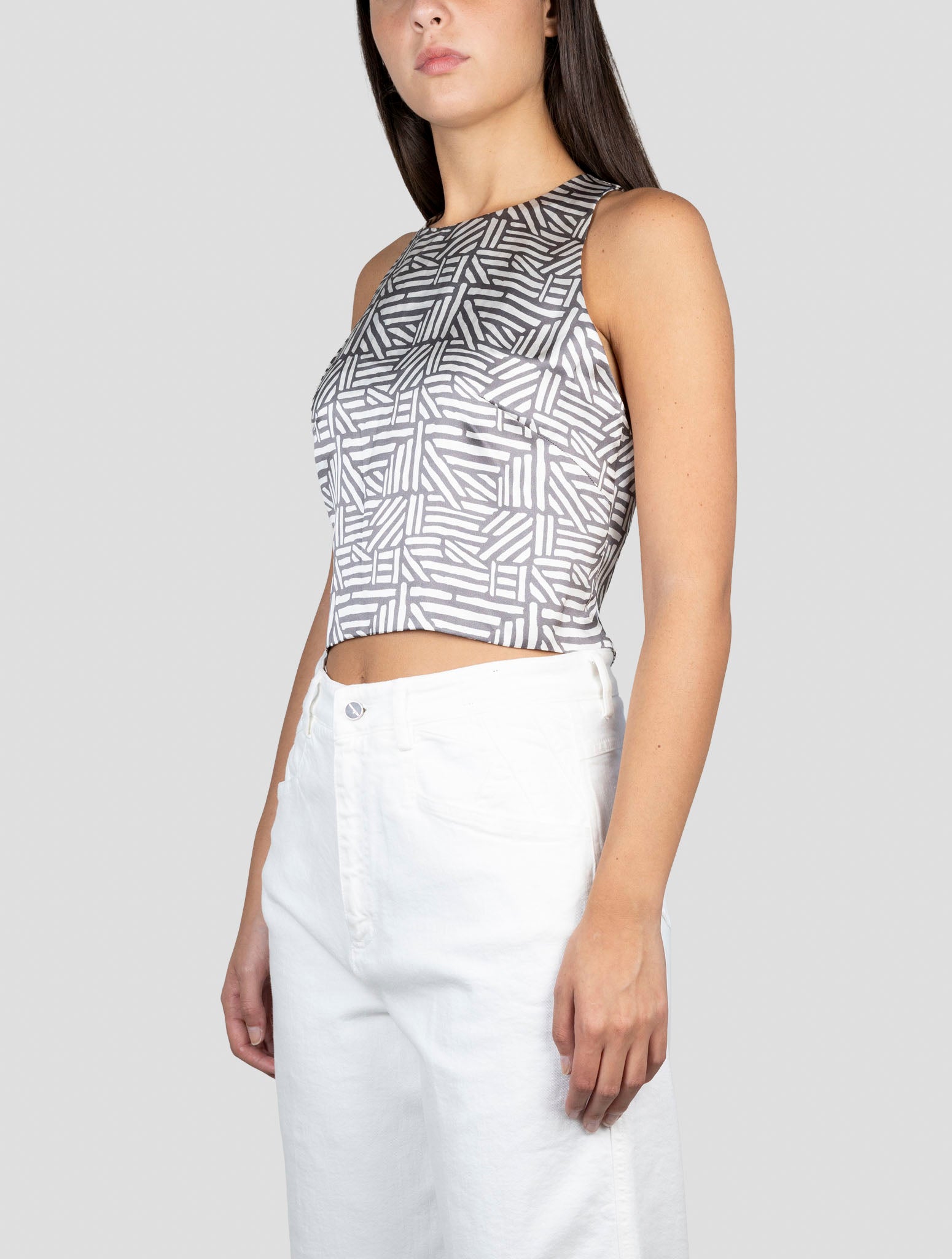 Kiton Gray White Silk Tank Top