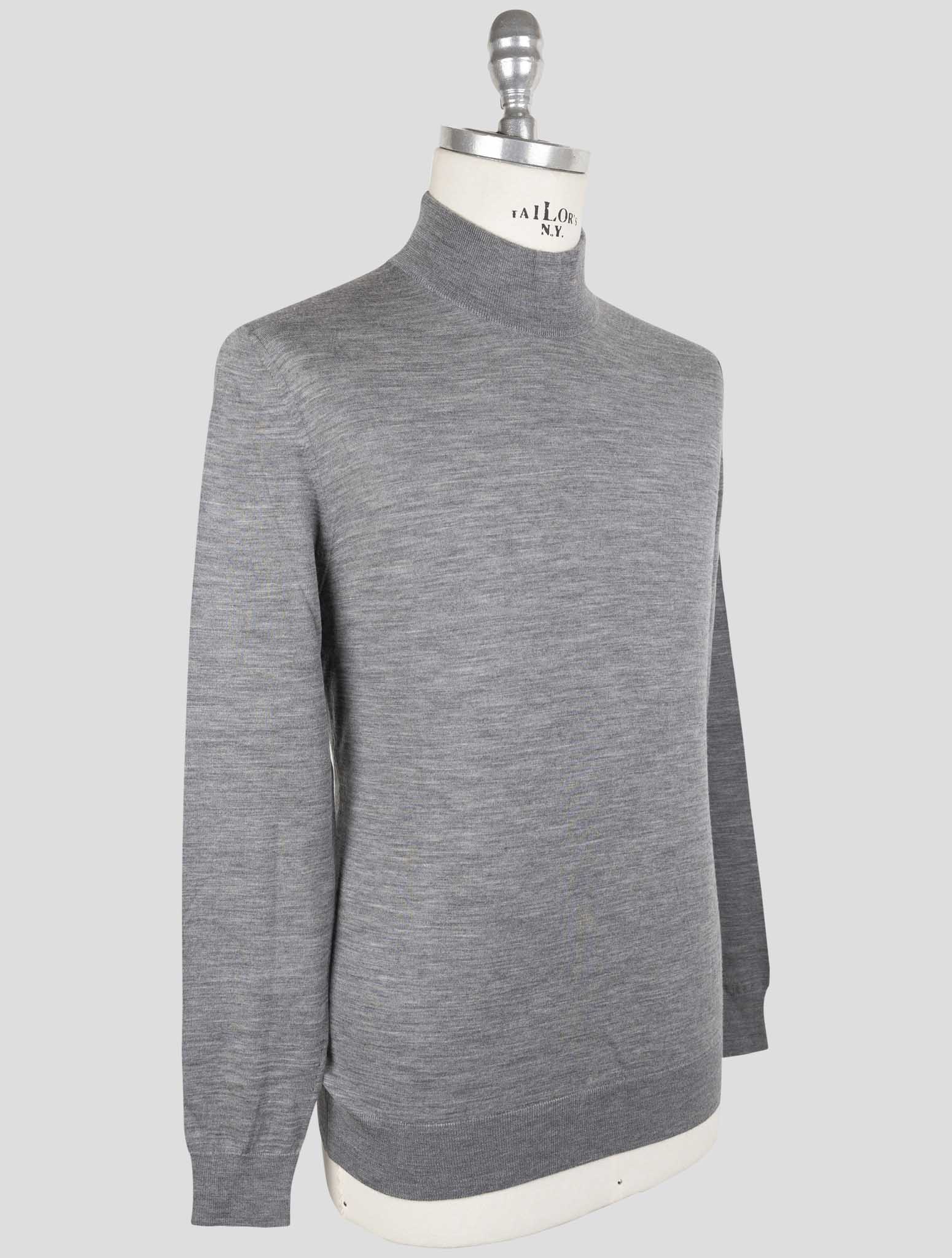 Kiton Gray Wool Sweater Half Neck