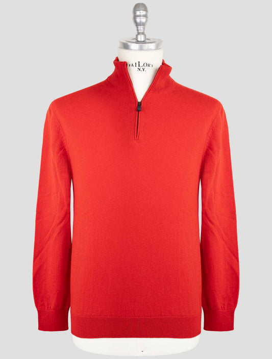 Kiton Knt Red Virgin Wool Sweater Half-Zip