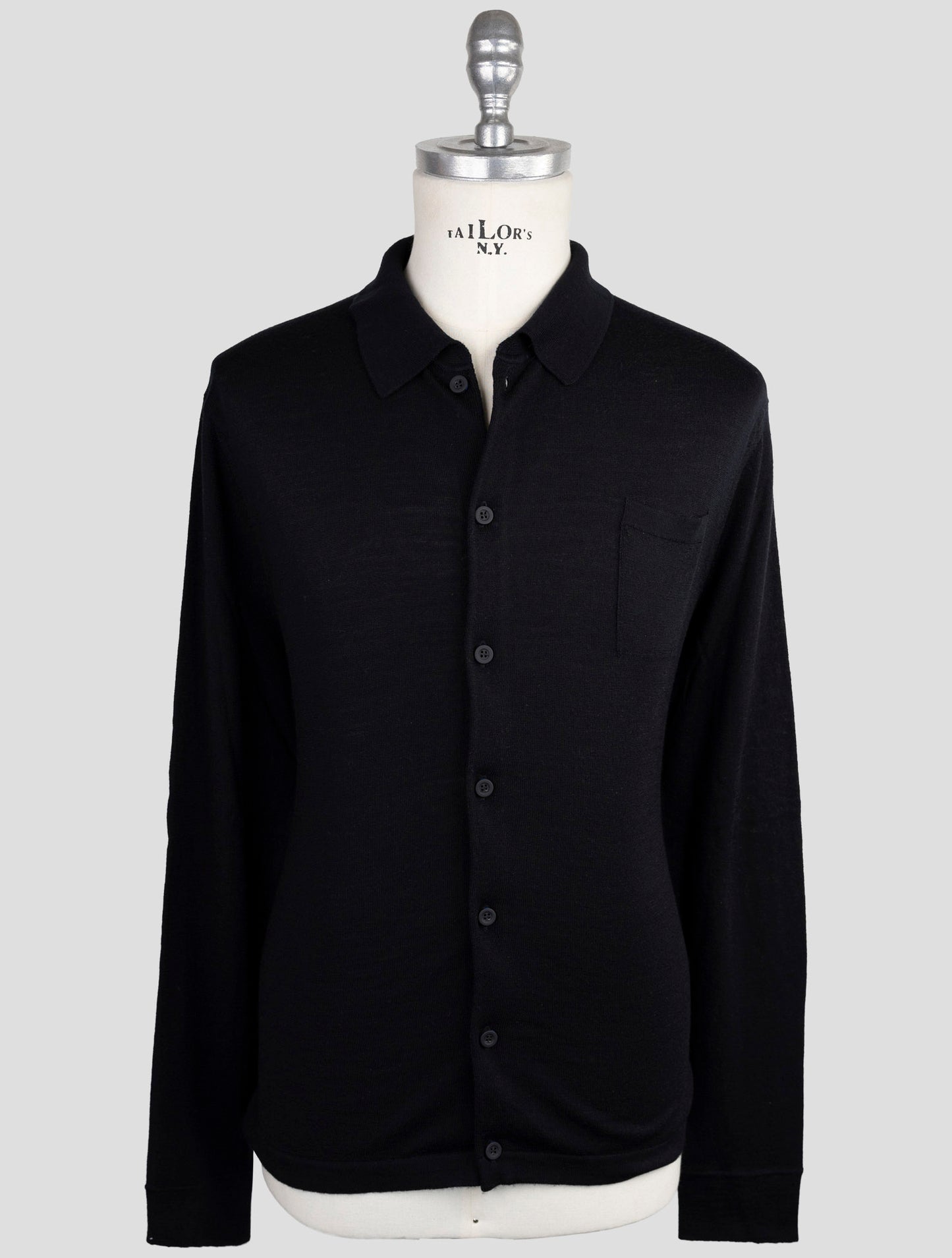 Kiton Knt Black Virgin Wool Silk Shirt