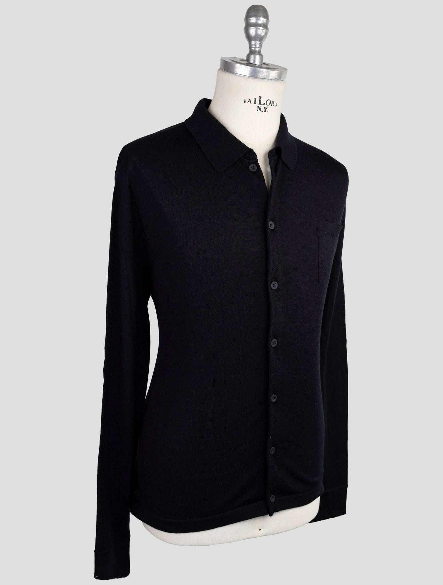Kiton Knt Black Virgin Wool Silk Shirt