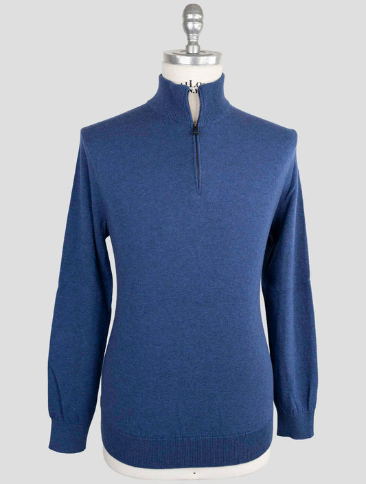 Kiton Knt Blue Virgin Wool Sweater Half Zip