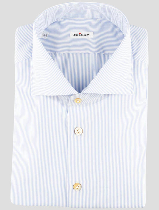 Kiton Light Blue White Cotton Shirt