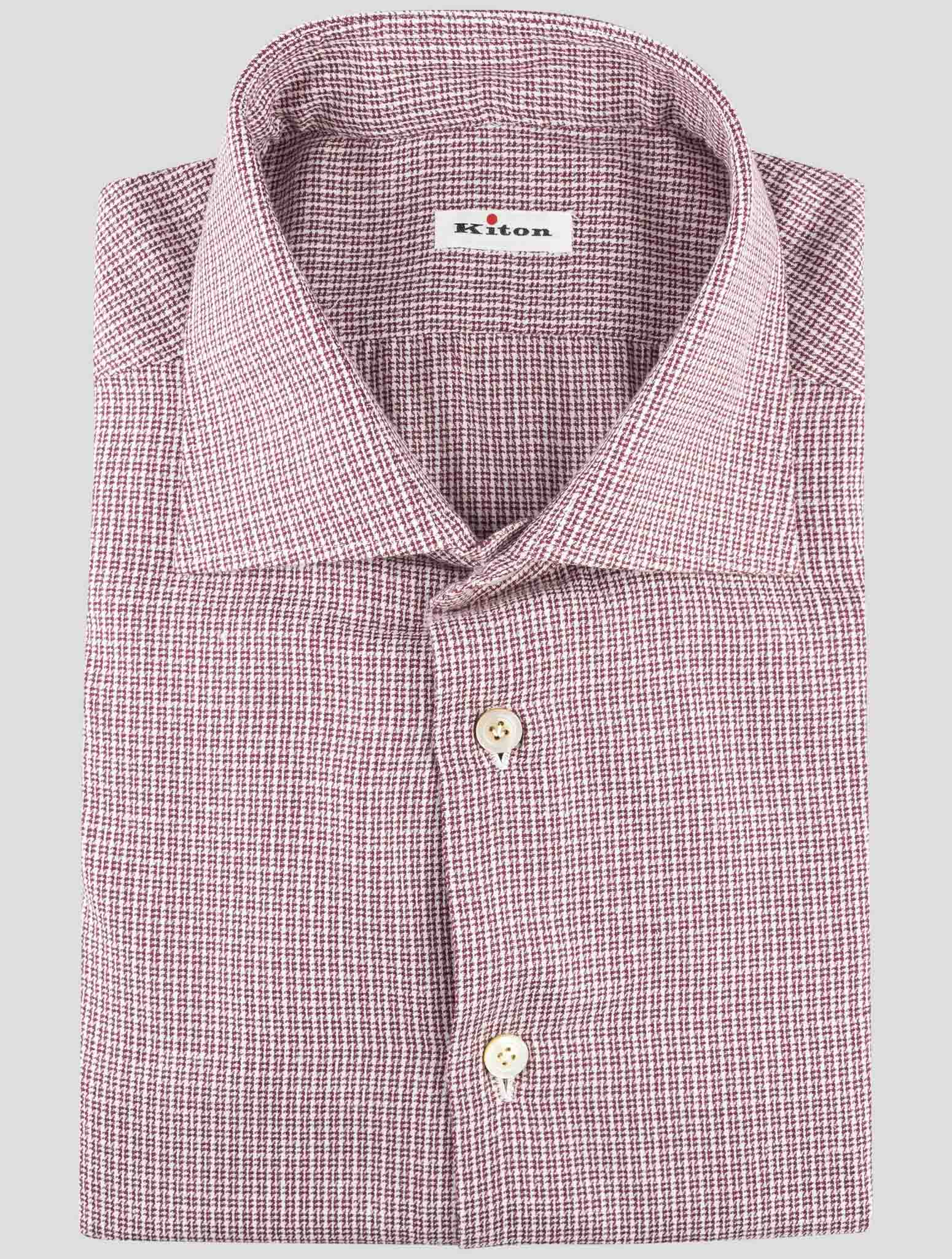 Kiton White Burgundy Cotton Shirt