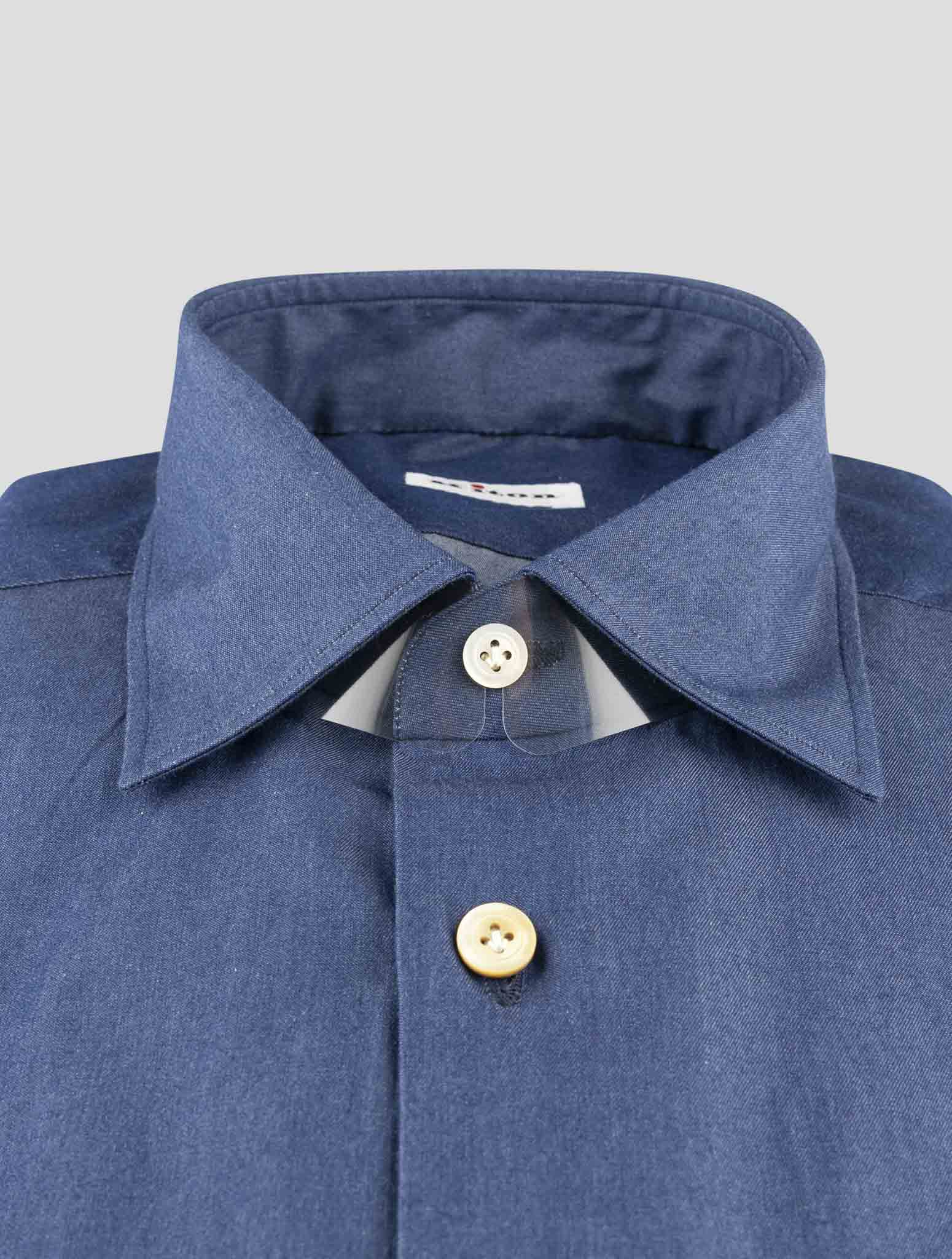 Kiton Blue Cotton Shirt Detail