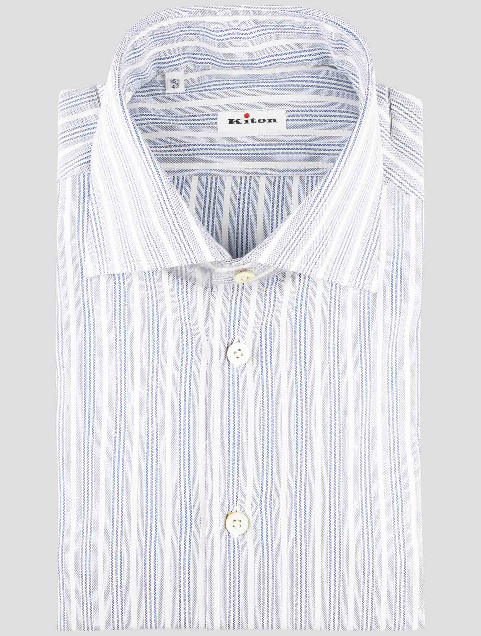 Kiton Blue White Cotton Shirt