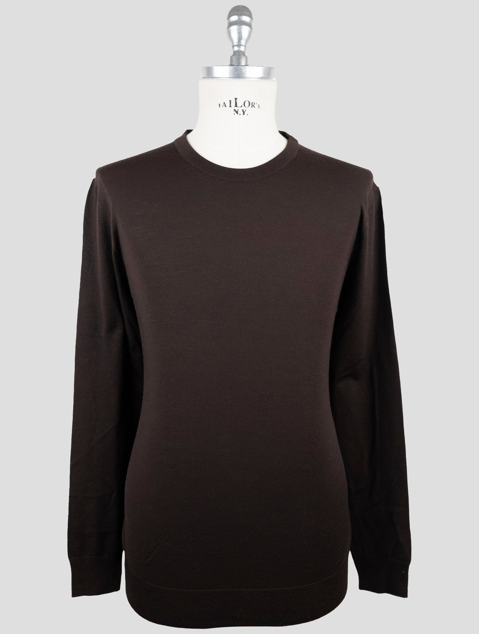 Kiton Brown Wool Diamante Blu Sweater Crewneck - refined patterned knit