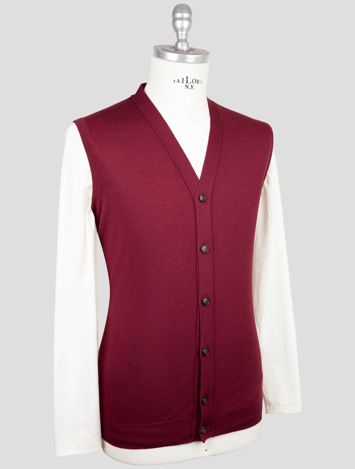 Kiton Burgundy Cashmere Silk Sweater Gilet Cardigan