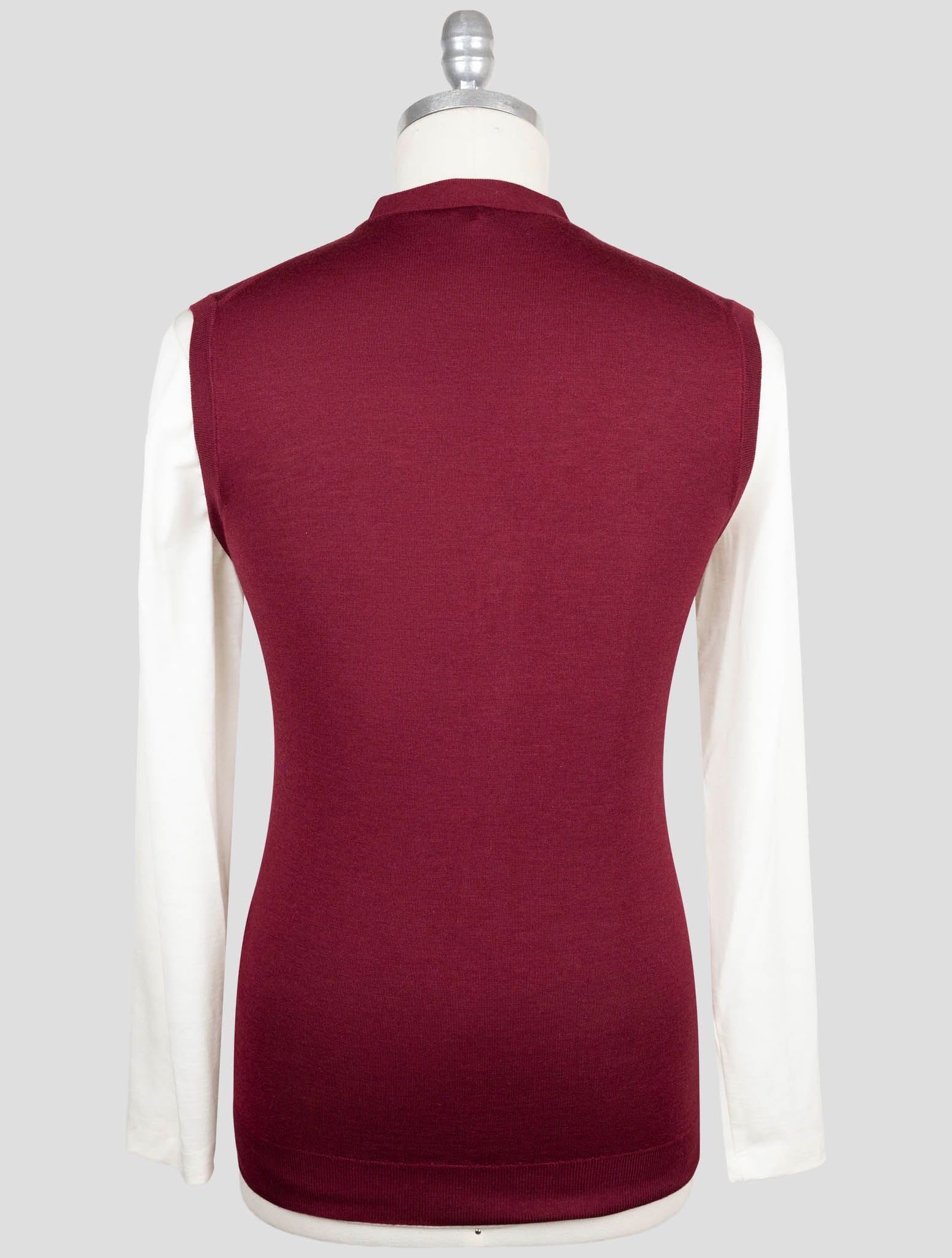 Kiton Burgundy Cashmere Silk Sweater Gilet Cardigan