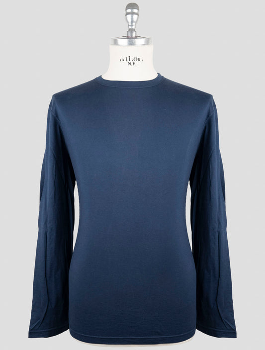 Kiton Blue Cotton Cashmere Sweater Crewneck