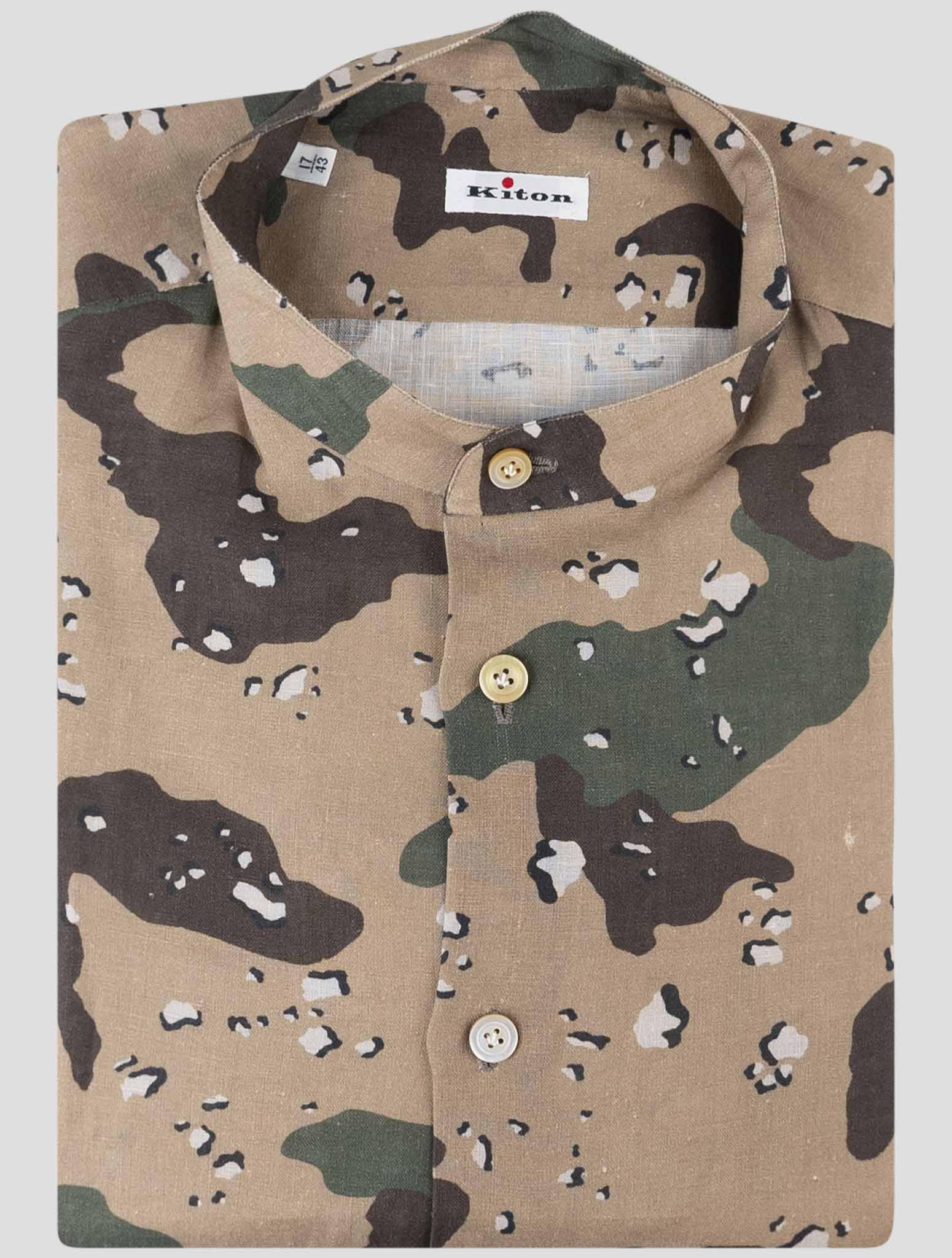 Kiton Green Linen Korean Shirt