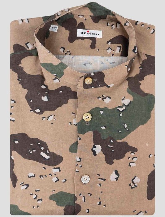 Kiton Green Linen Korean Shirt