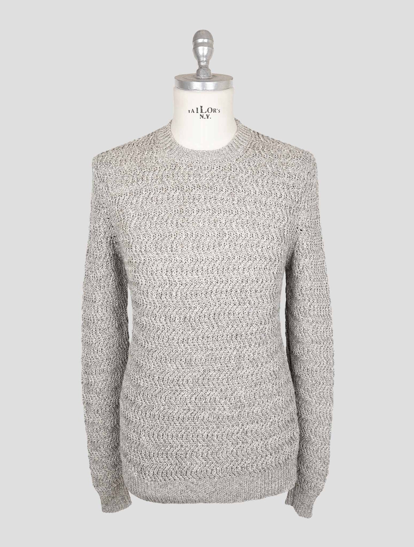 Kiton Gray Cotton Linen Sweater Crewneck
