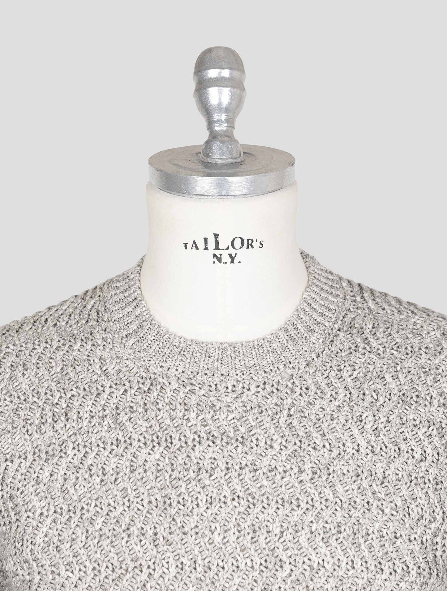 Kiton Gray Cotton Linen Sweater Crewneck