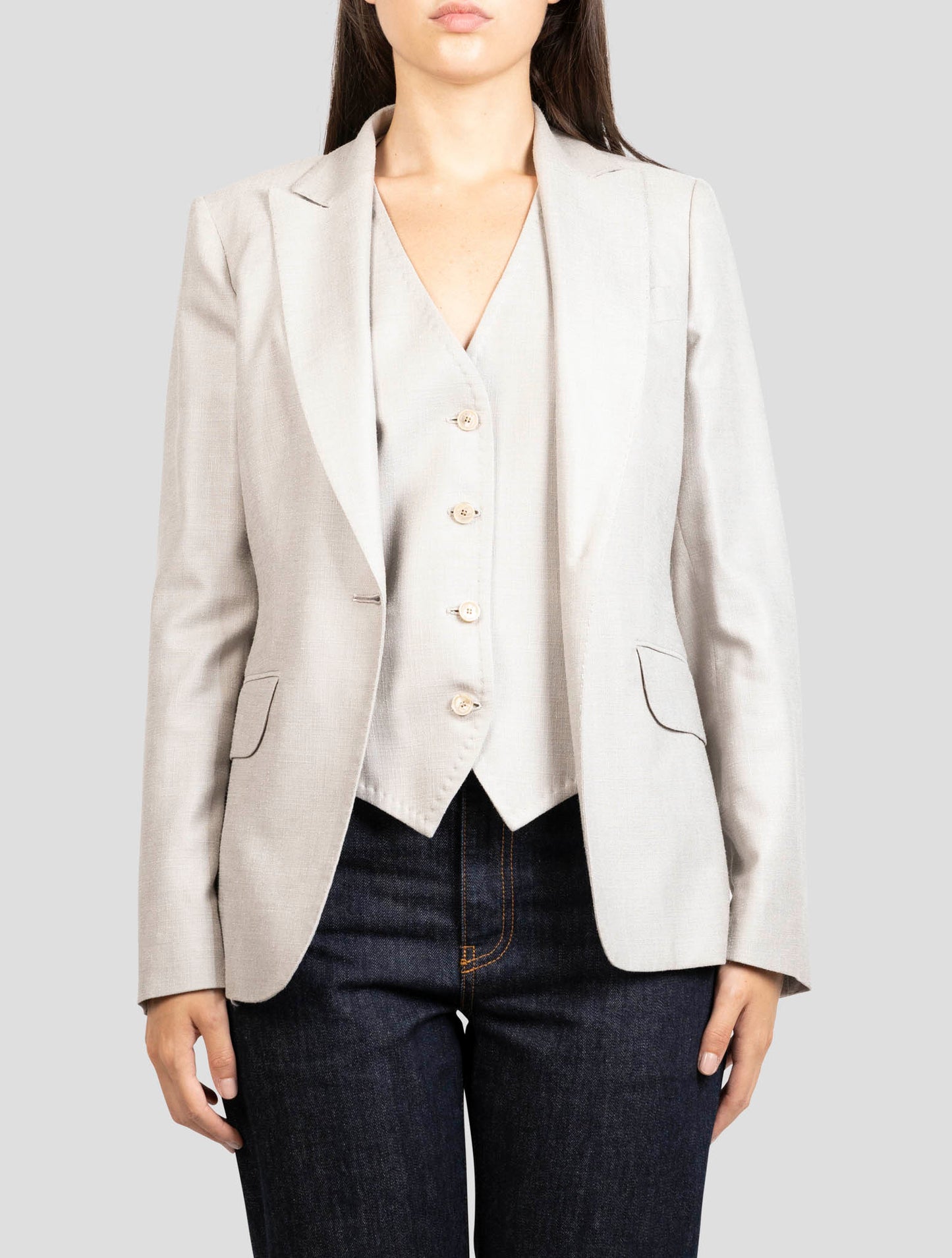 Kiton Taupe Silk Virgin Wool Blazer