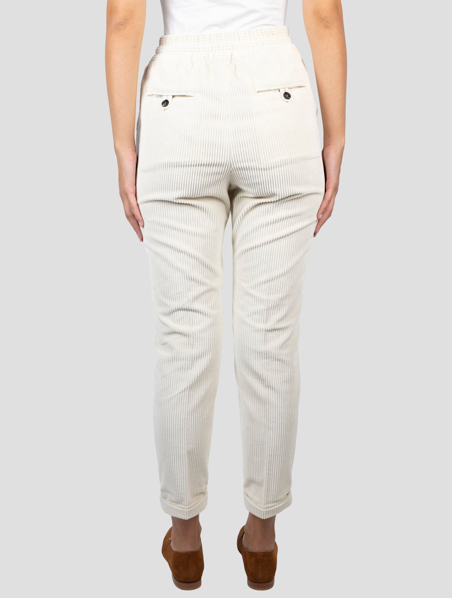 Kiton White Cotton Velvet Pants
