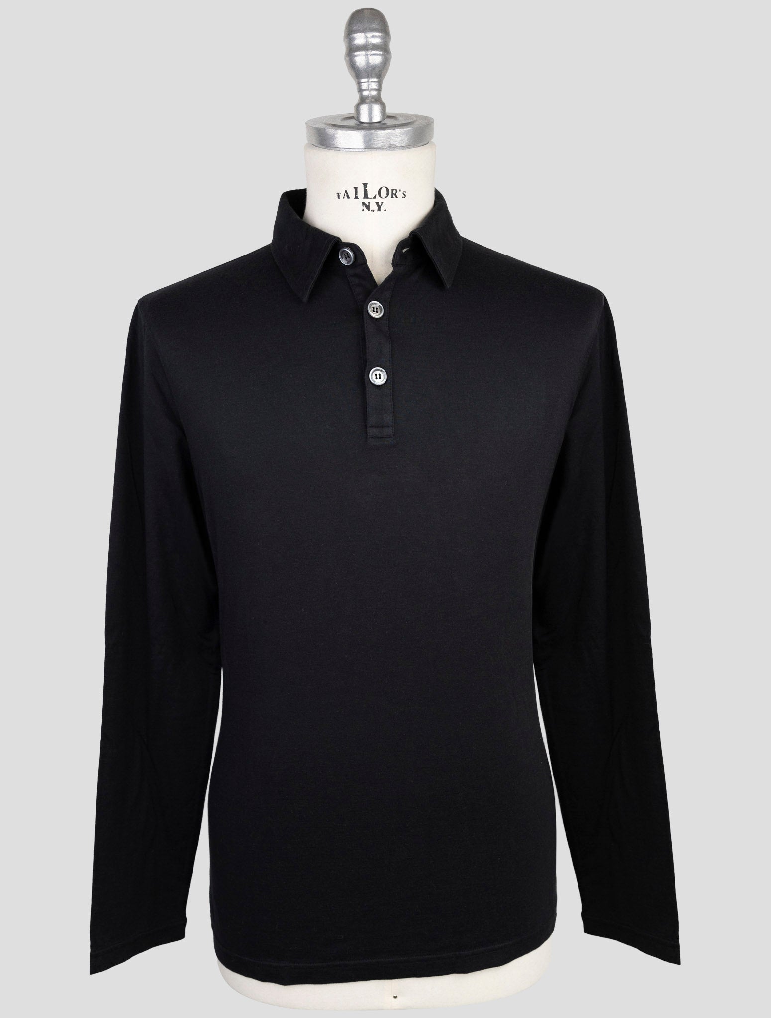 Kiton Black Cotton Cashmere Sweater Polo