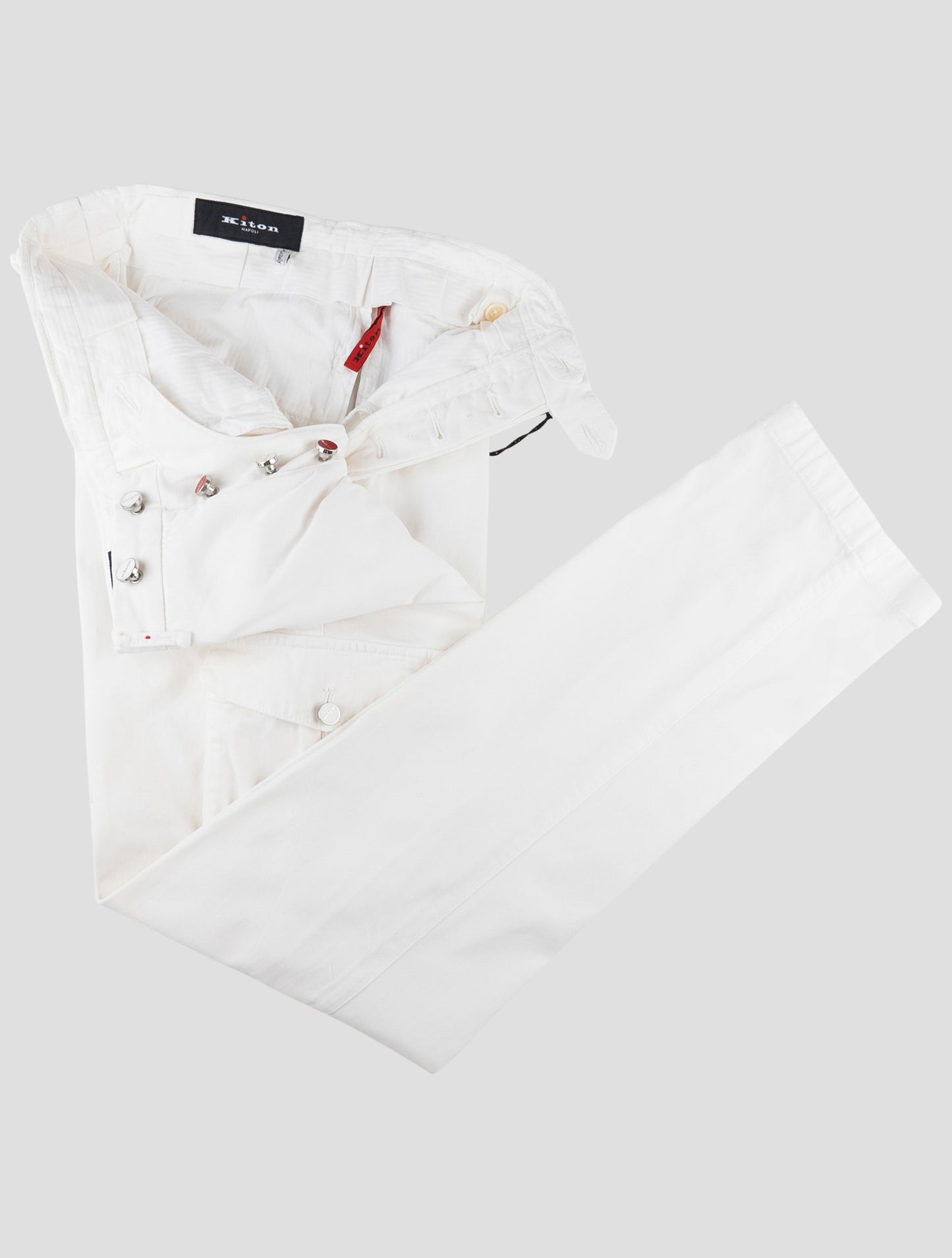 Kiton White Cotton Silk Ea Cargo Pants