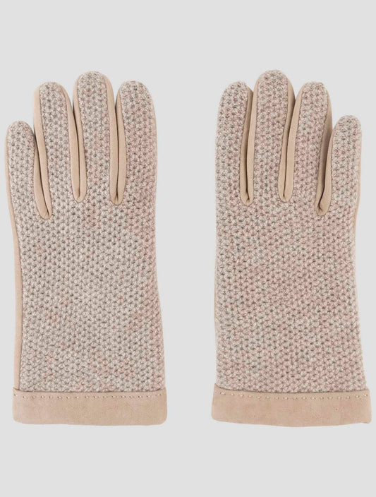 Kiton Beige Leather Suede Cashmere Gloves