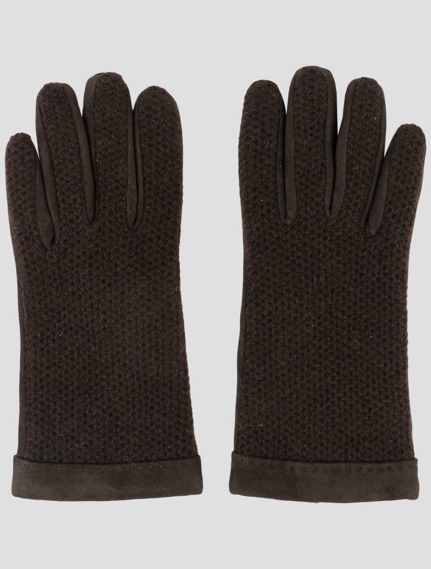Kiton Brown Leather Suede Cashmere Gloves