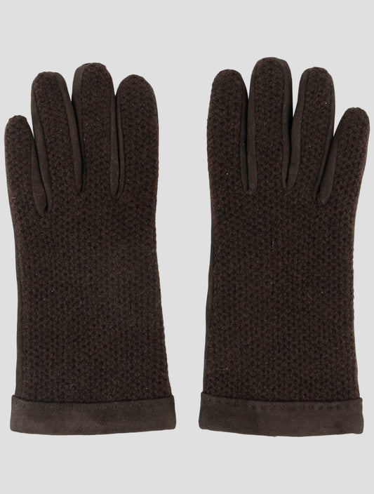 Kiton Brown Leather Suede Cashmere Gloves