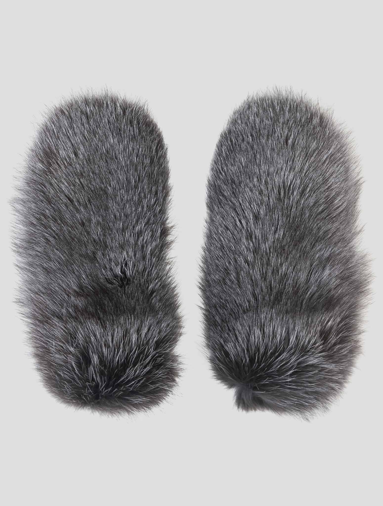 Kiton Gray White Leather Fox Gloves