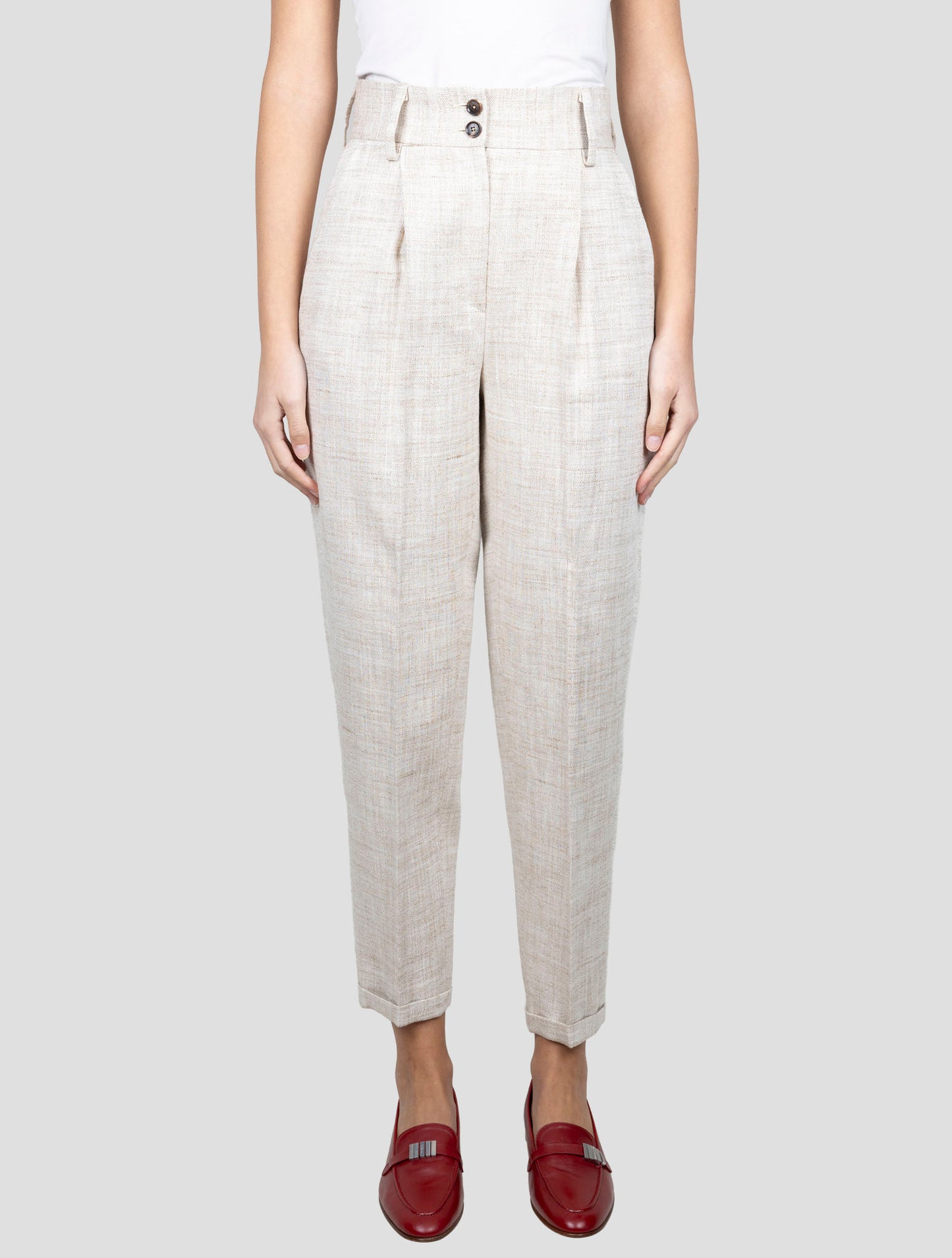 Kiton Beige Silk Linen Pl Pants