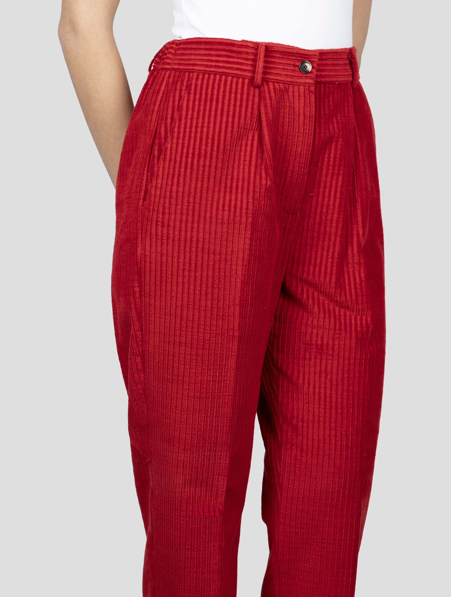 Kiton Red Cotton Velvet Pants