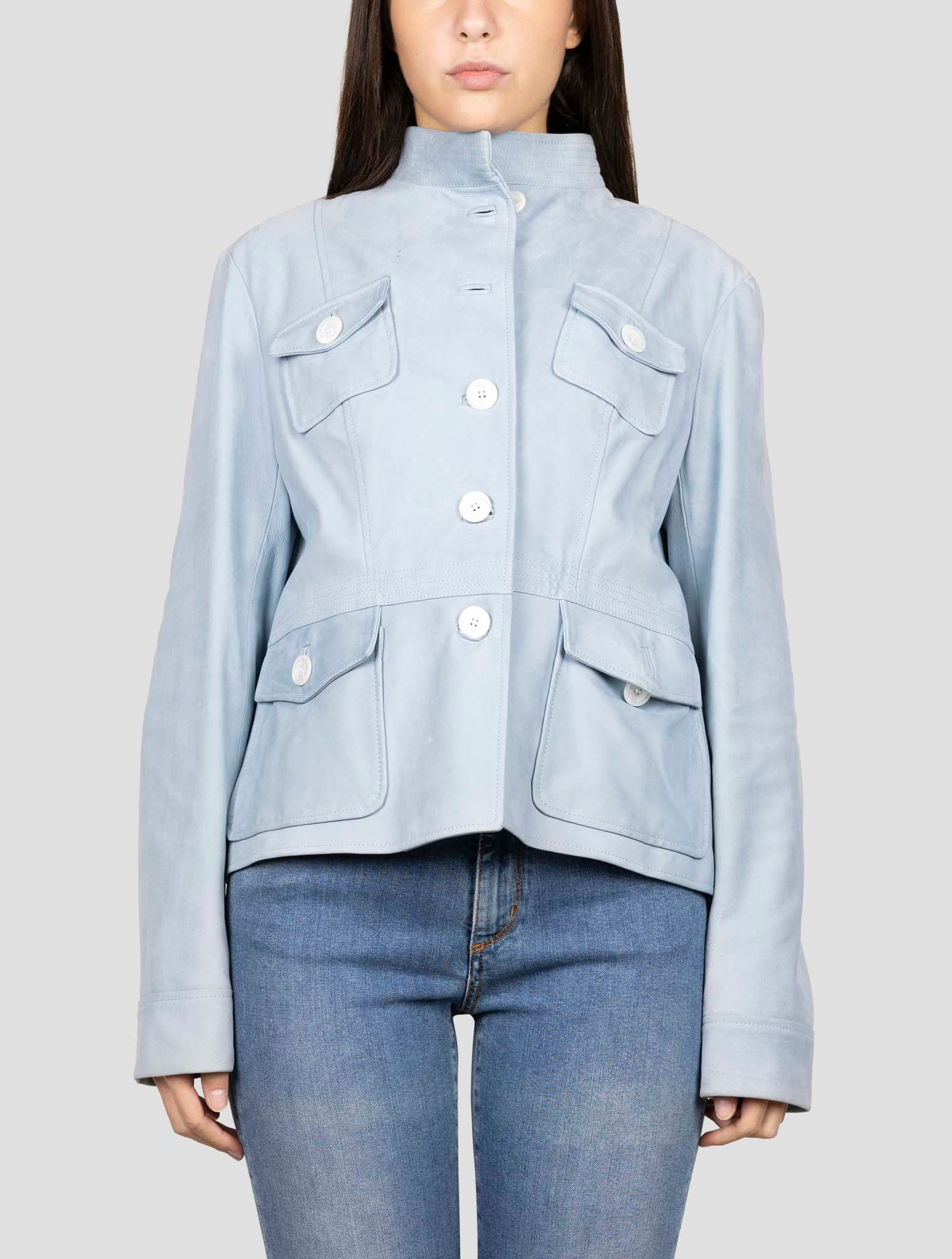 Kiton Light Blue Leather Coat