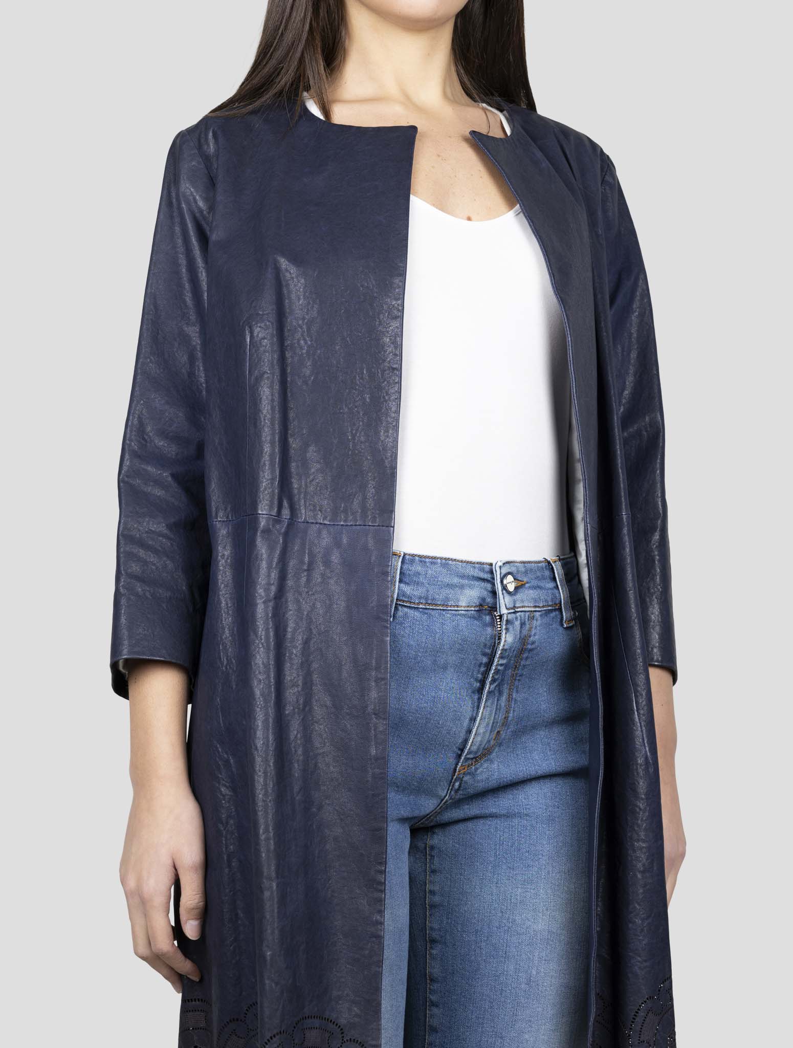 Kiton Blue Leather Overcoat