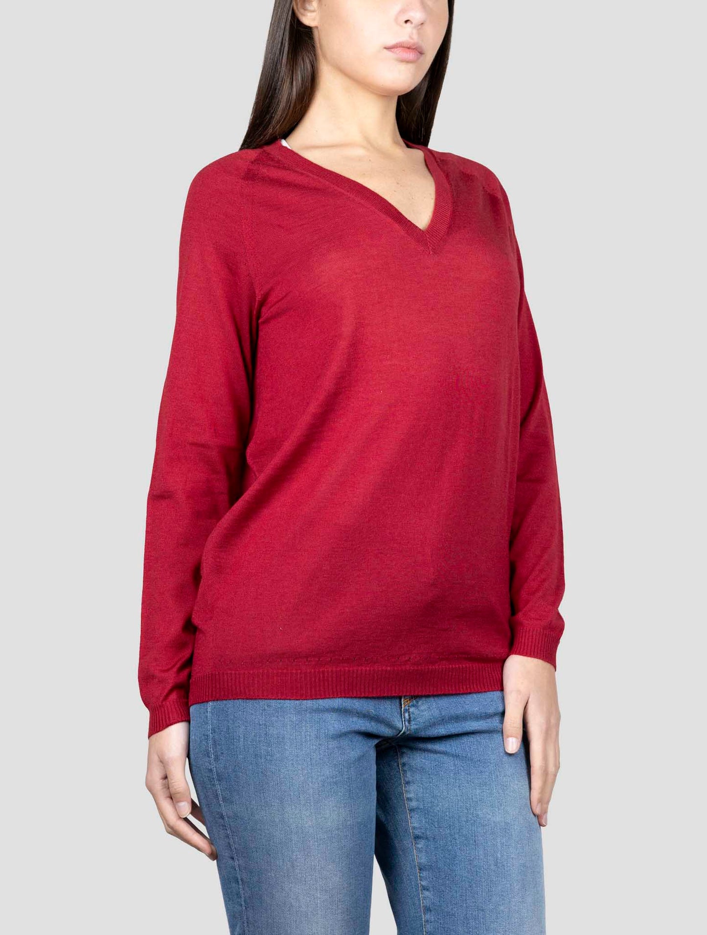 Kiton Burgundy Cashmere Silk Sweater V-Neck