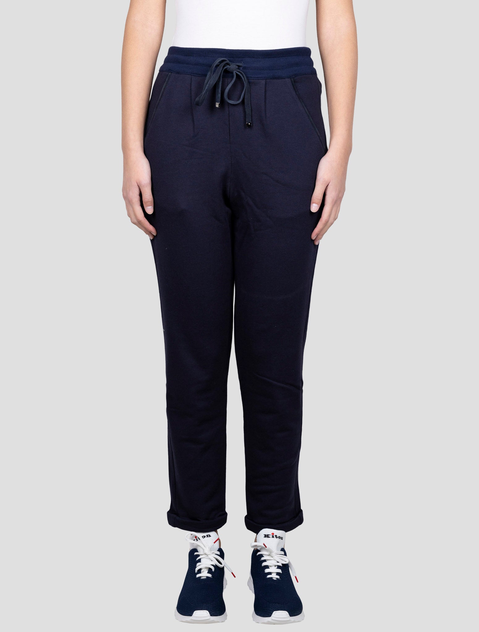 Kiton White Cotton Cashmere Pants