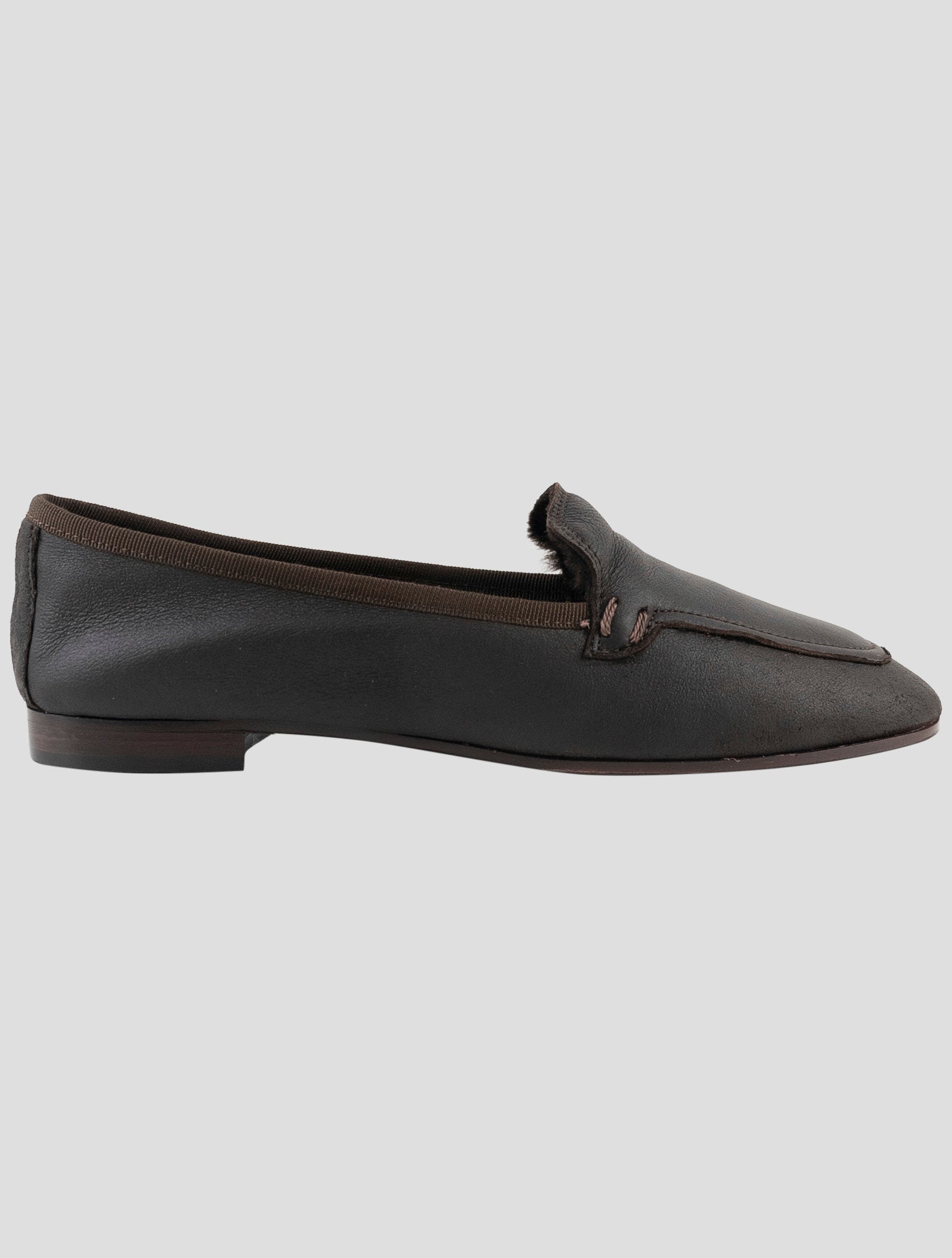 Kiton Dark Brown Leather Shearling Suede Loafers