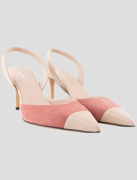 Kiton Pink Leather Suede Slingback