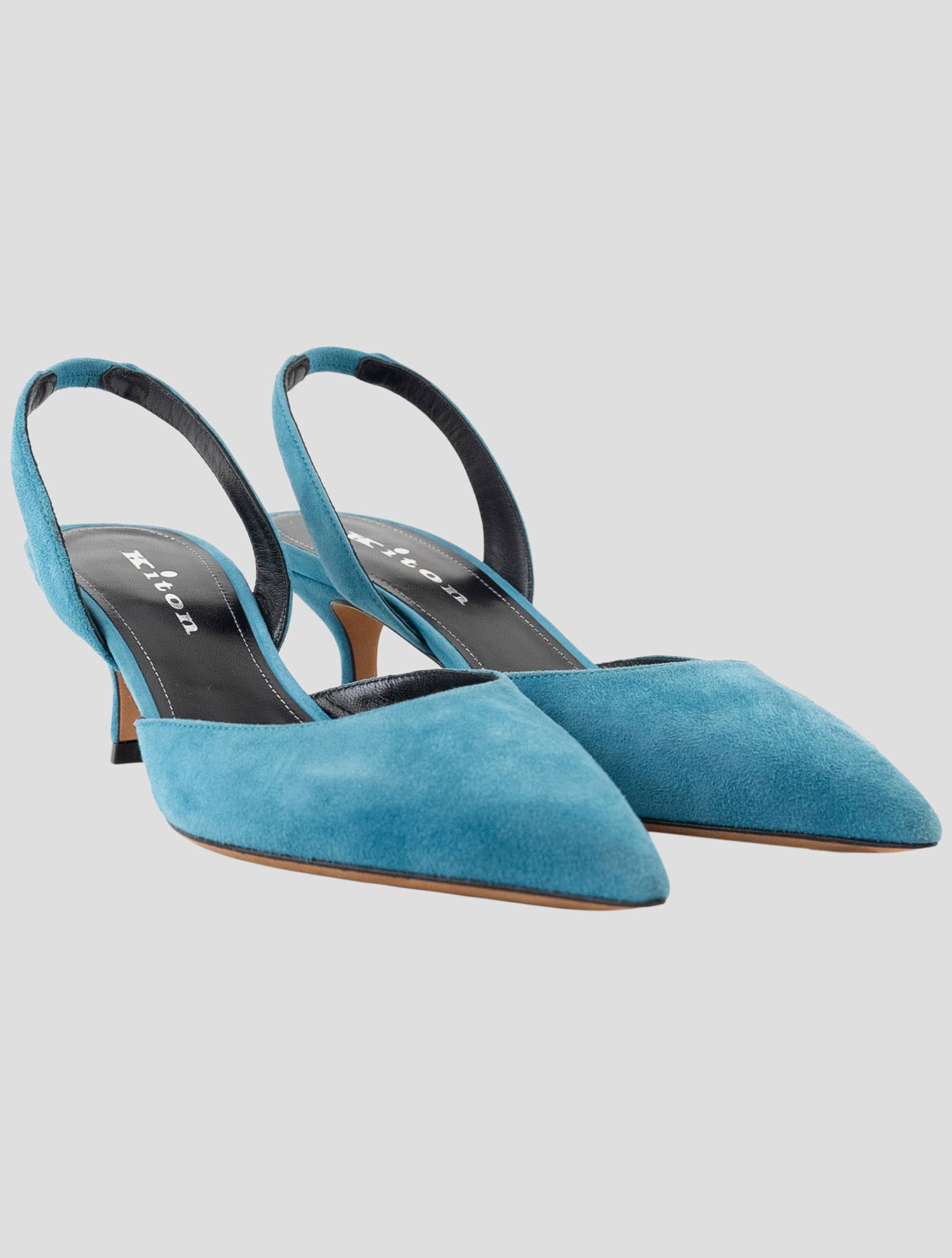 Kiton Light Blue Leather Suede Slingback