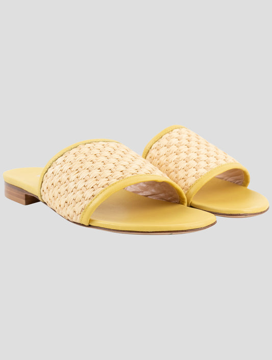 Kiton Yellow Brown Canvas Leather Sandals