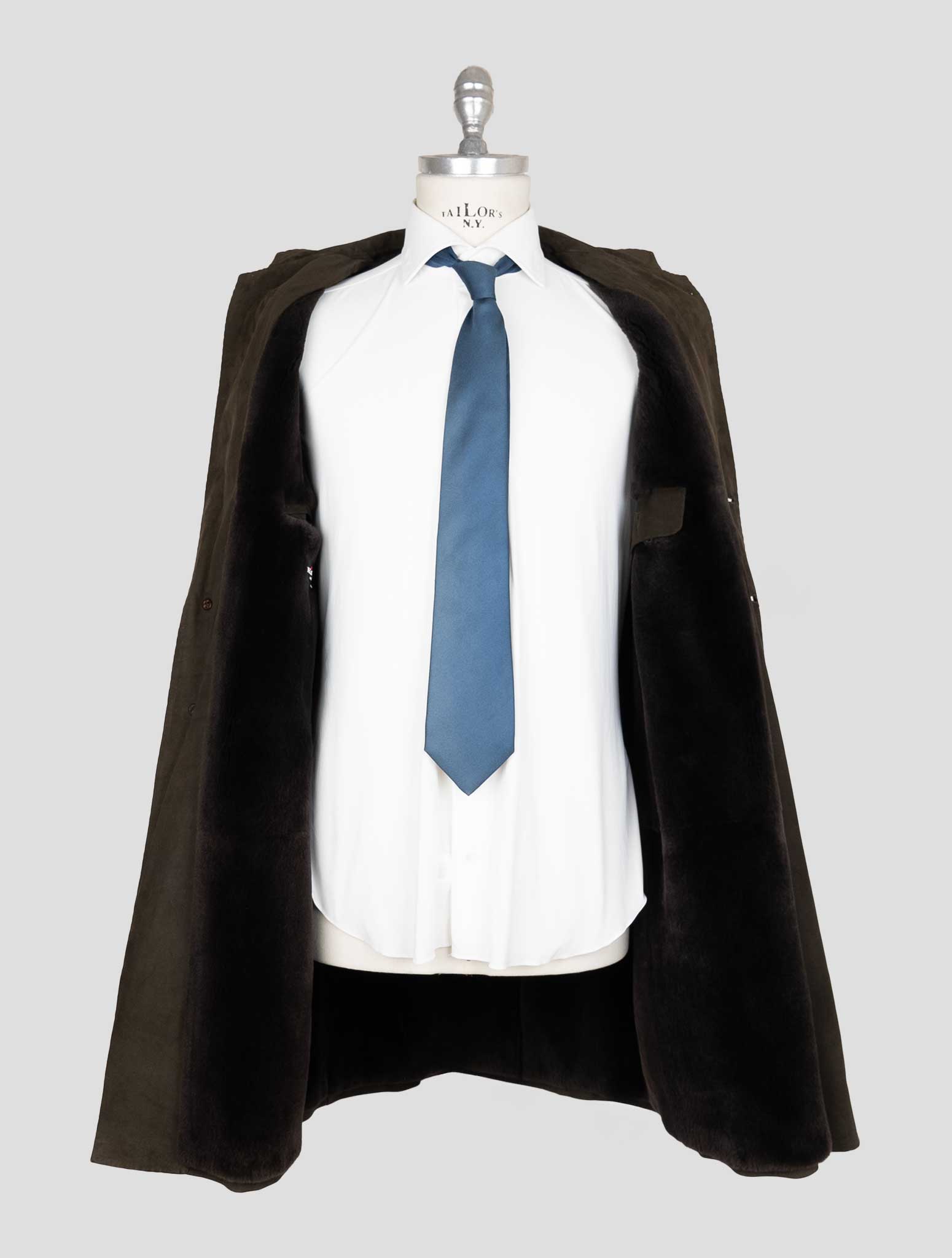 Kiton Brown Leather Suede Beaver Fur Overcoat