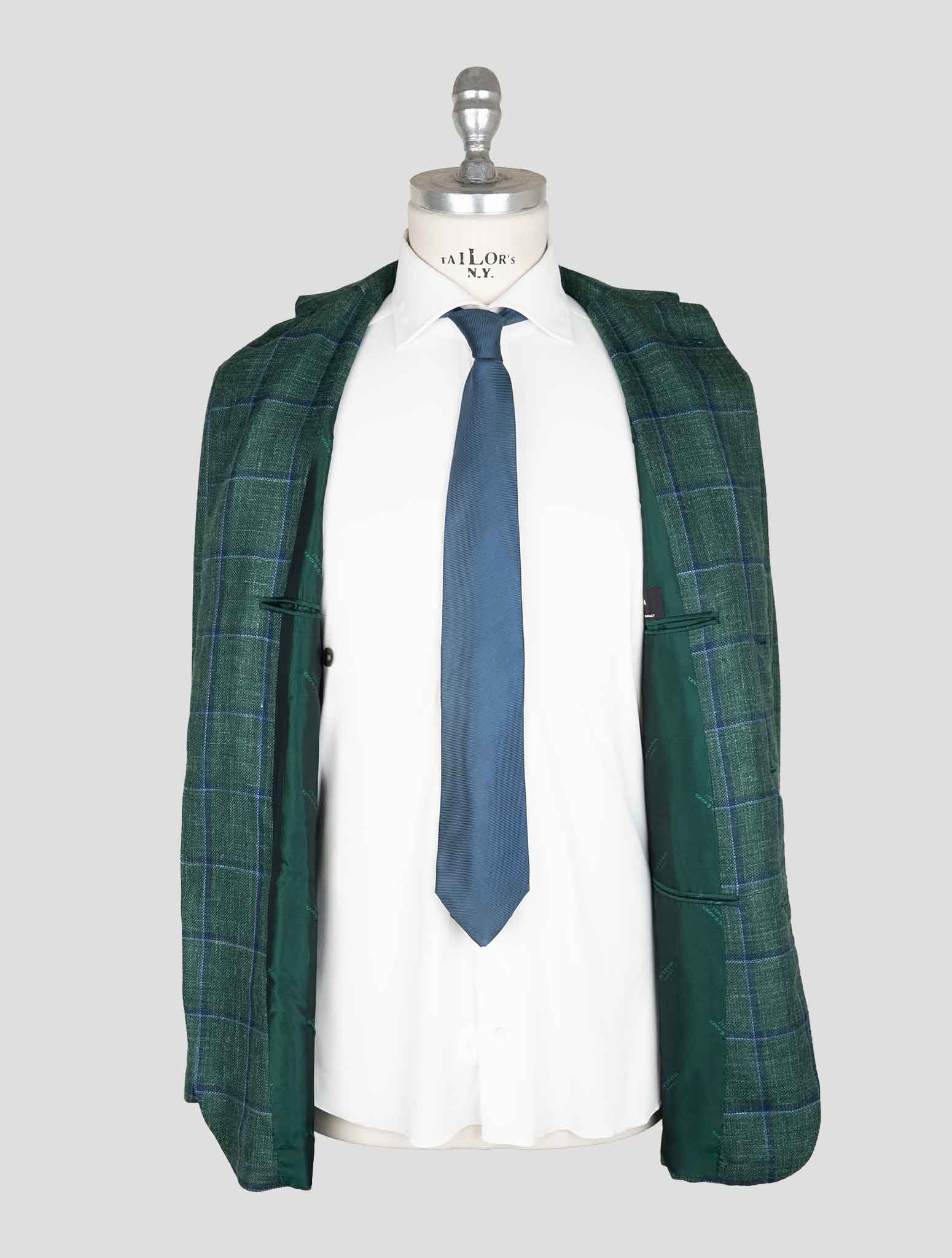 Kiton Green Blue Silk Cashmere Linen Blazer