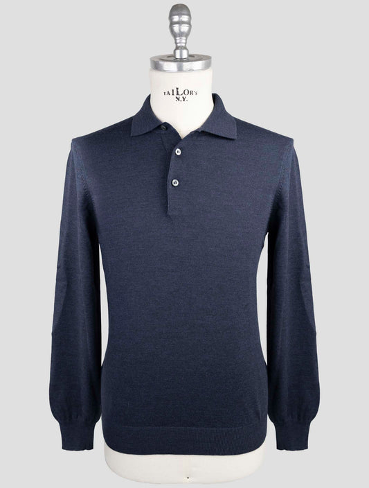 Kiton Blue Virgin Wool Sweater Polo