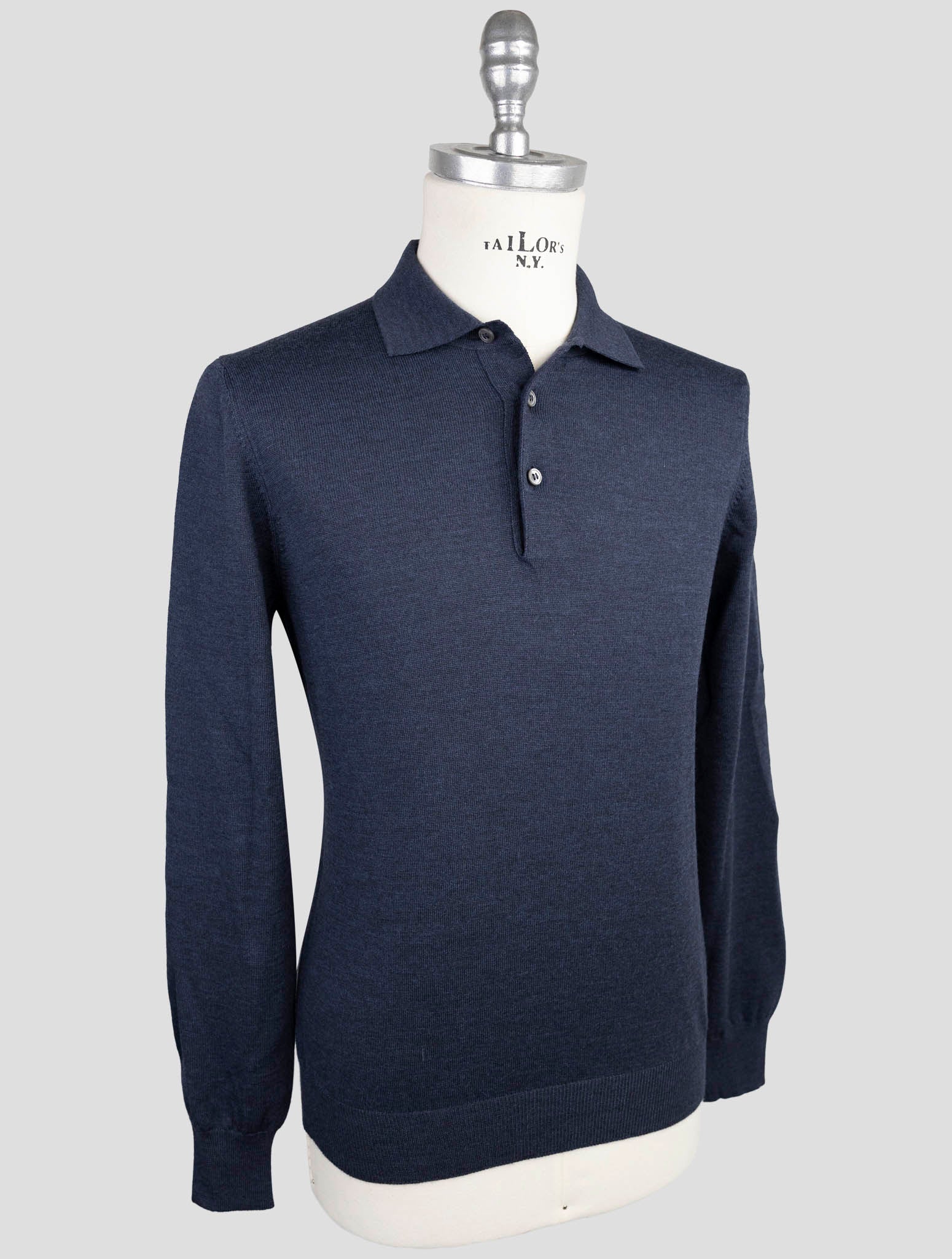 Kiton Blue Virgin Wool Sweater Polo