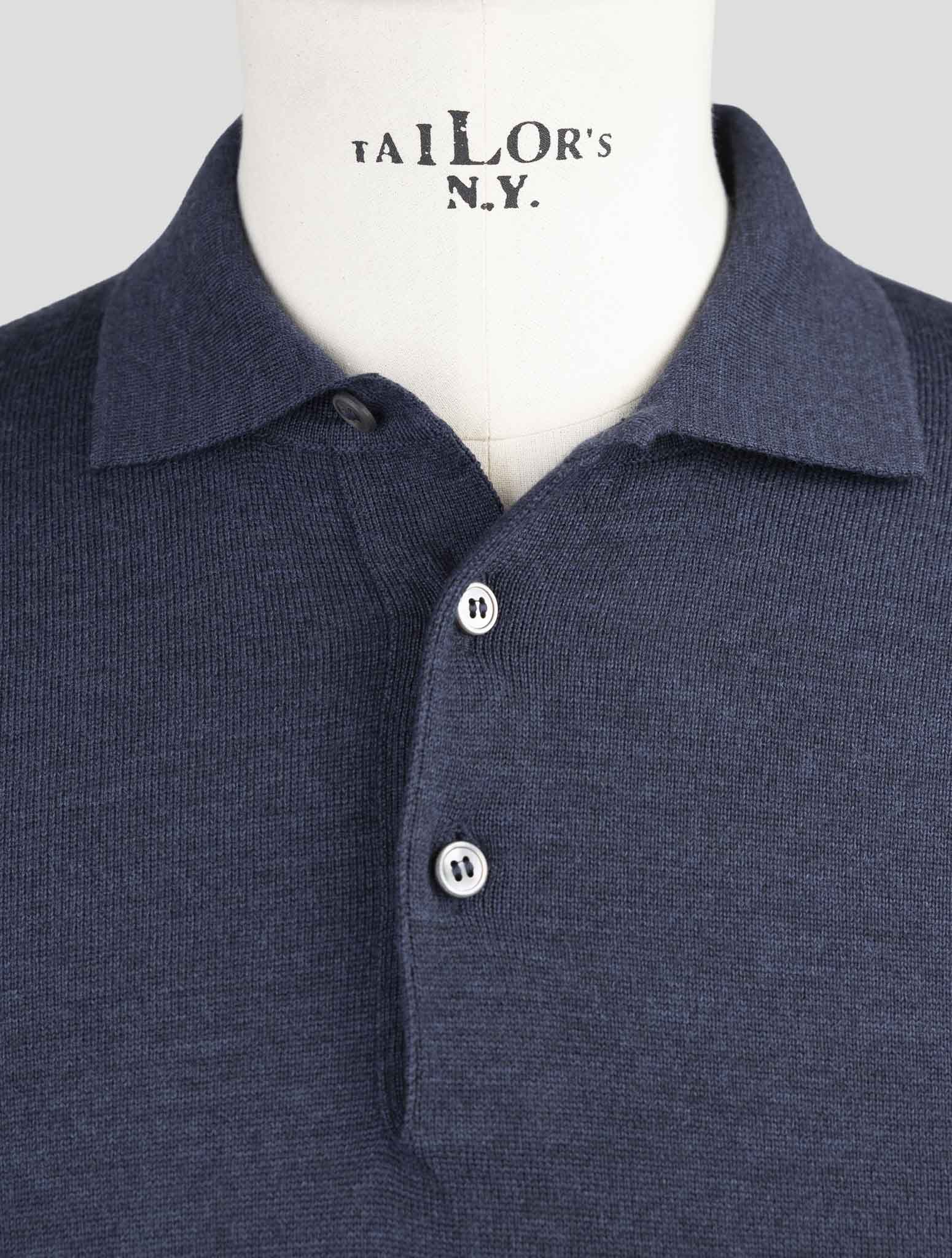 Kiton Blue Virgin Wool Sweater Polo