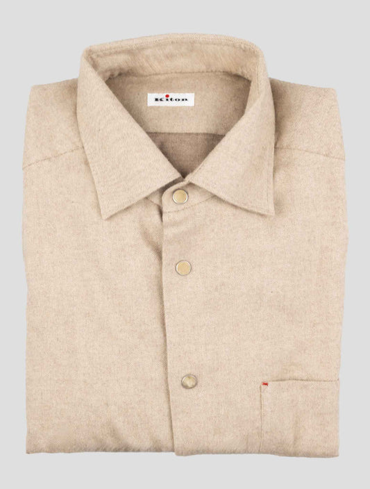 Kiton beige cotton dress shirt front view